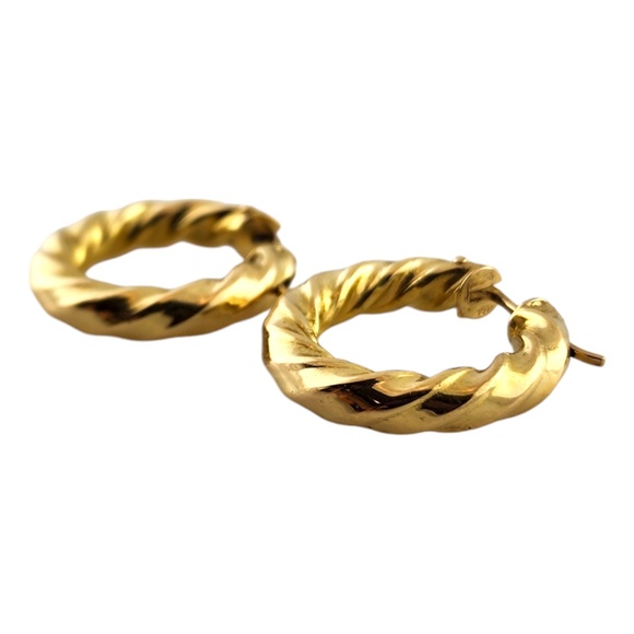 18 Karat Yellow Gold Twisted Hoop Earrings #18486 - Picture 2 of 7